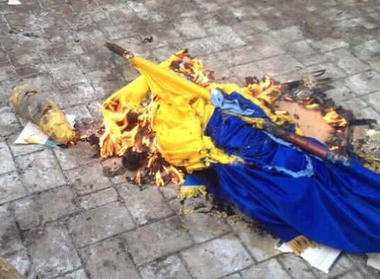 В Черкасской области студента оштрафовали за поджог флага Украины