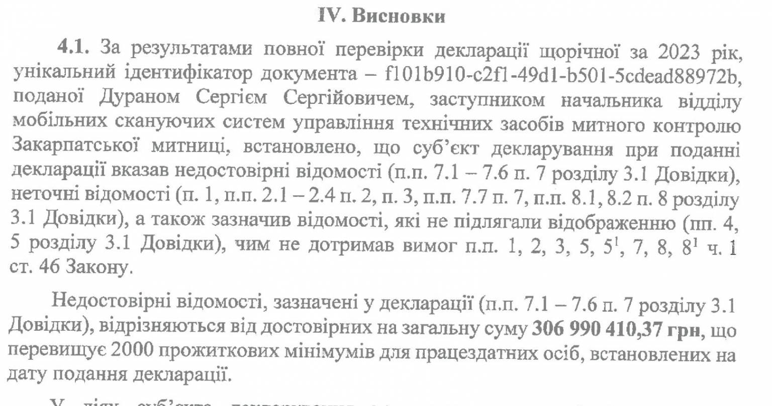 НАЗК викрило митника з Закарпаття у недостовірному декларуванні 307 млн гривень