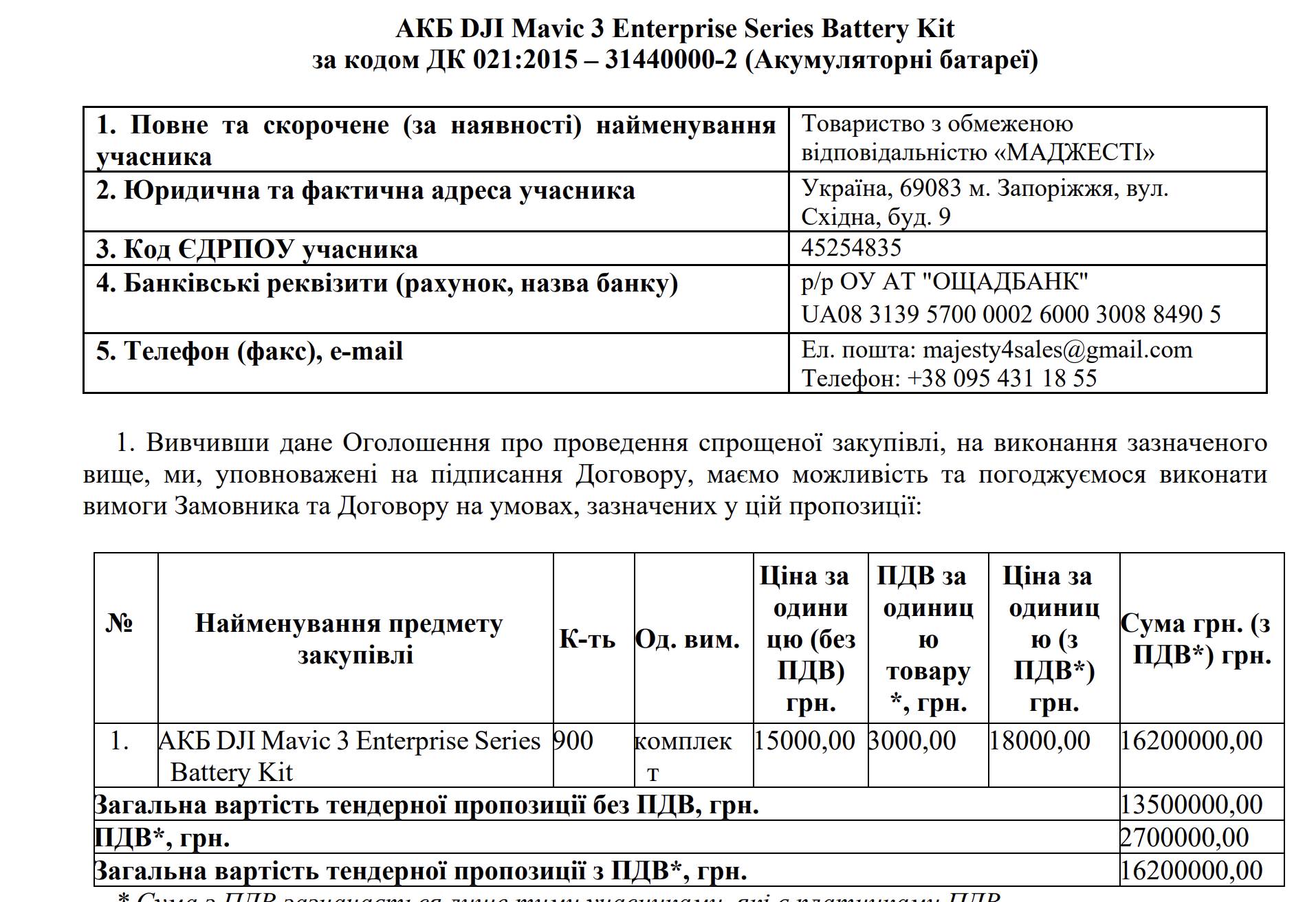 ДПСУ планує придбати батареї для Mavic в компанії-фігуранта справи Гайдая та Кузнєцова  