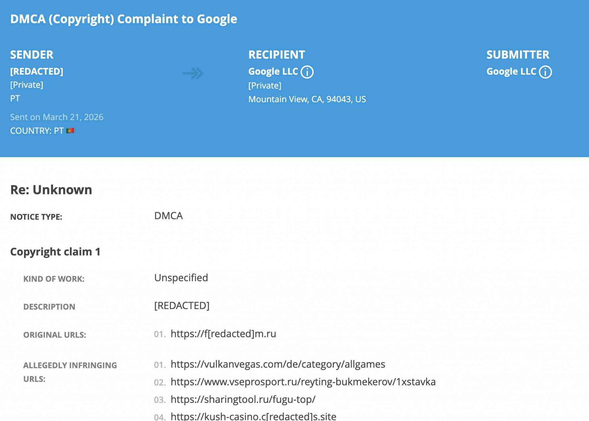 DMCA, Google, Максим Криппа, казино Вулкан, vulkanvegas, GGBet