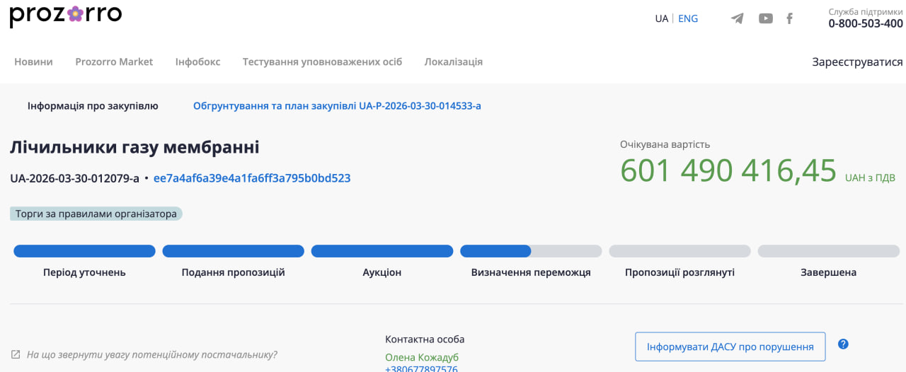«Газорозподільні мережі України» планують віддати 601 млн гривень єдиному учаснику тендера, пов'язаному з шахраями  